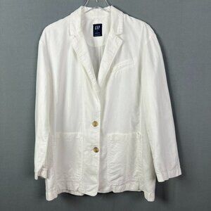 Gap Blazer Womens L White Lightweight Linen Cotton Blend Oversized Classic